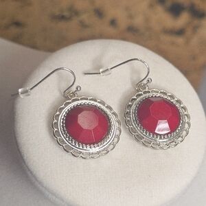 Chic Silver and Red Dangle Earrings